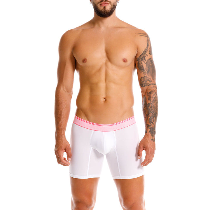 Mundo Unico Men's Colorado Mid-Length Boxer Briefs - White Microfiber with Fuchsia Details