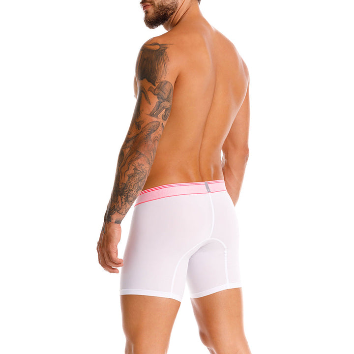 Mundo Unico Men's Colorado Mid-Length Boxer Briefs - White Microfiber with Fuchsia Details