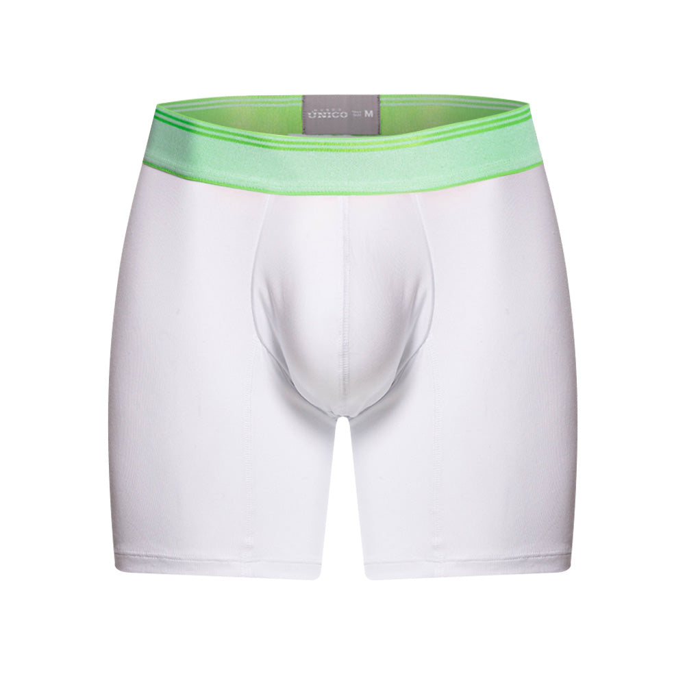 Mundo Unico Men's Pima Cotton Mid-Length Boxer Briefs - Lima White with Neon Green Accents