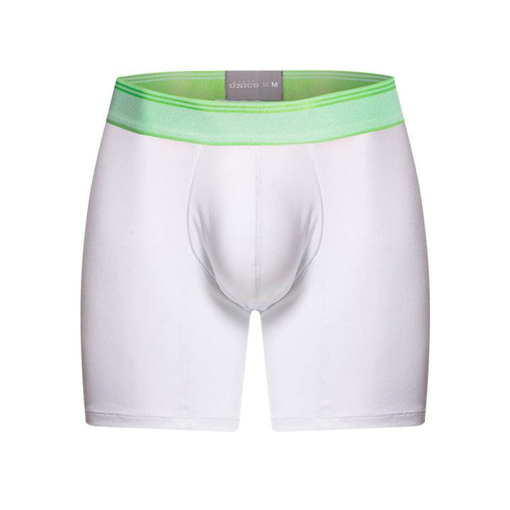 Mundo Unico Men's Pima Cotton Mid-Length Boxer Briefs - Lima White with Neon Green Accents
