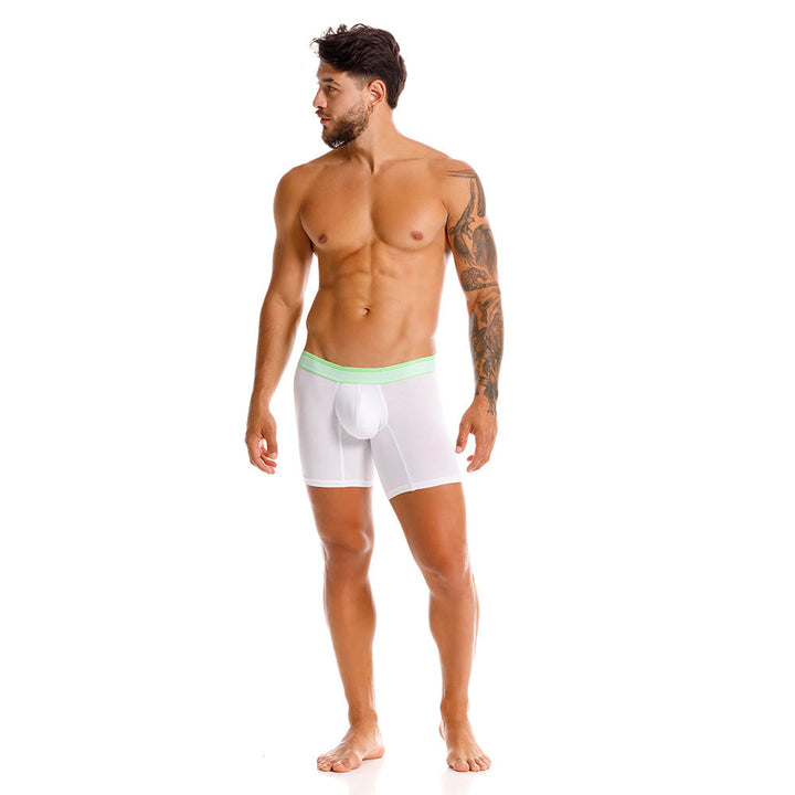 Mundo Unico Men's Pima Cotton Mid-Length Boxer Briefs - Lima White with Neon Green Accents