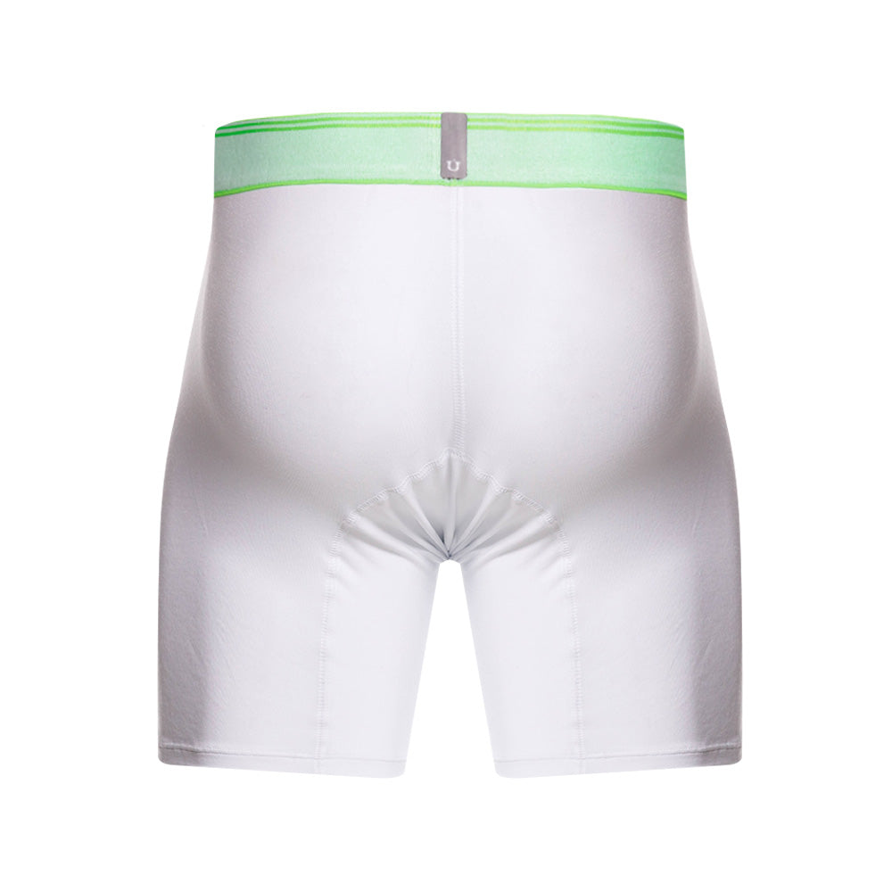 Mundo Unico Men's Pima Cotton Mid-Length Boxer Briefs - Lima White with Neon Green Accents