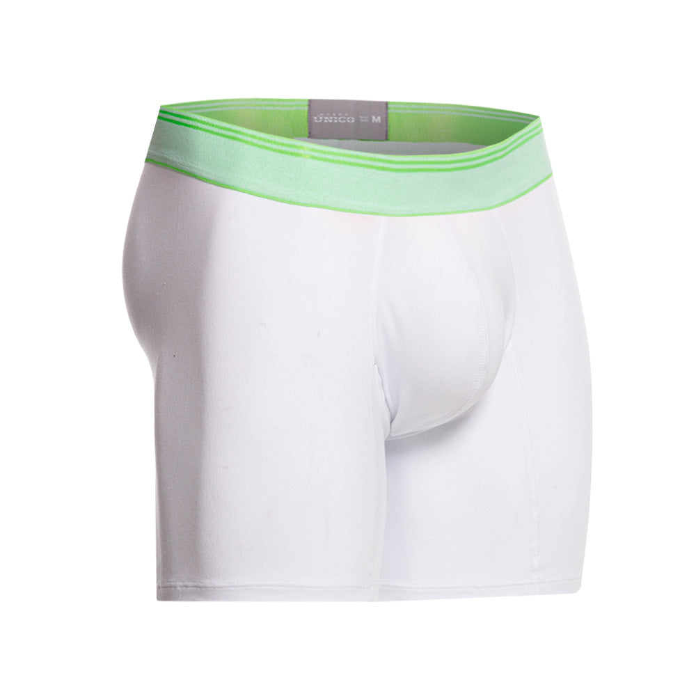 Mundo Unico Men's Pima Cotton Mid-Length Boxer Briefs - Lima White with Neon Green Accents