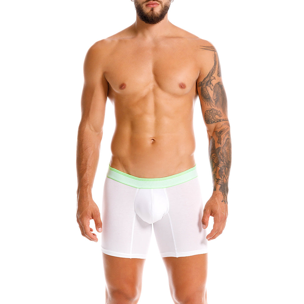 Mundo Unico Men's Pima Cotton Mid-Length Boxer Briefs - Lima White with Neon Green Accents