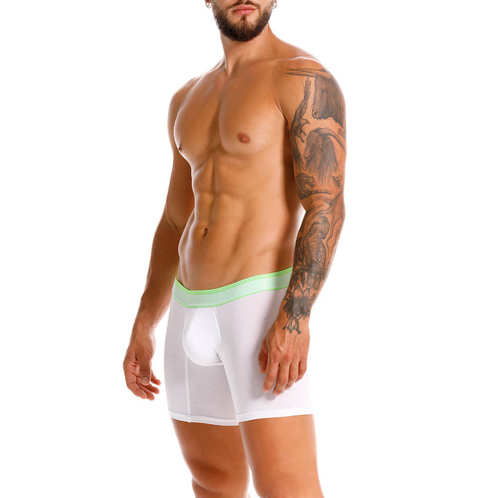 Mundo Unico Men's Pima Cotton Mid-Length Boxer Briefs - Lima White with Neon Green Accents