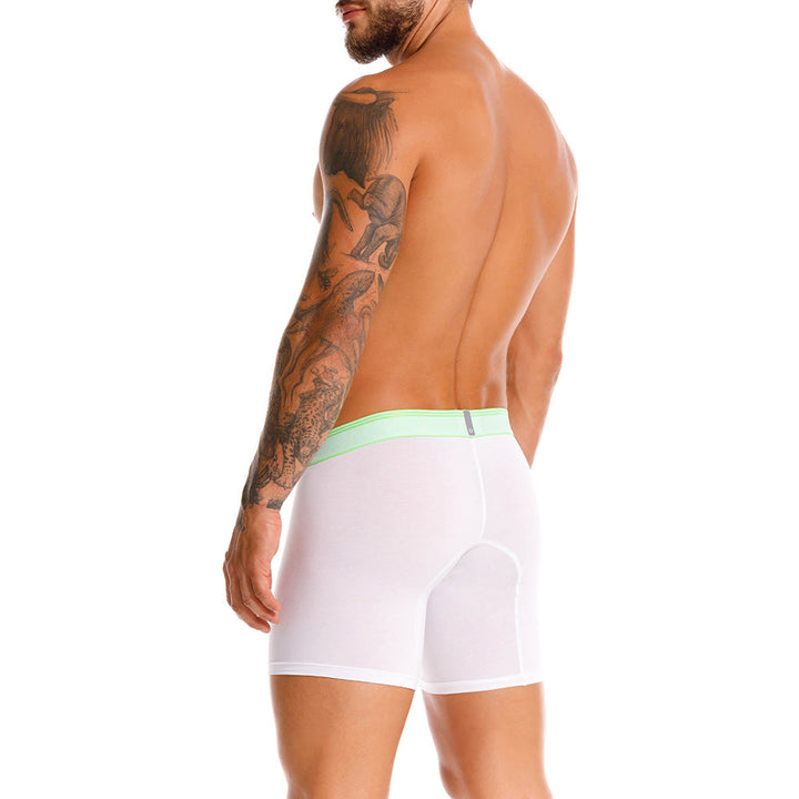 Mundo Unico Men's Pima Cotton Mid-Length Boxer Briefs - Lima White with Neon Green Accents