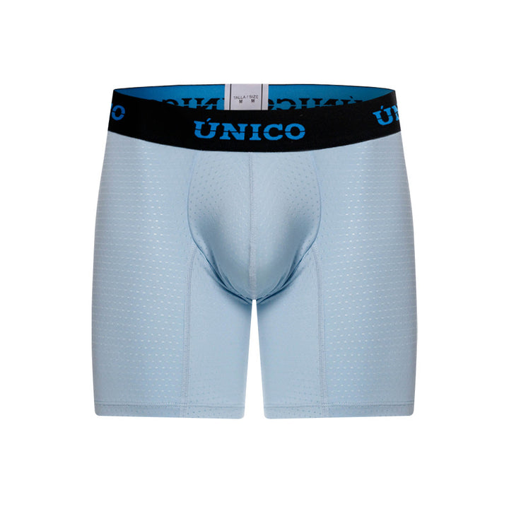Mundo Unico Moka Men's Mid-Length Boxer Briefs – Light Blue Microperforated Underwear with Pouch Support