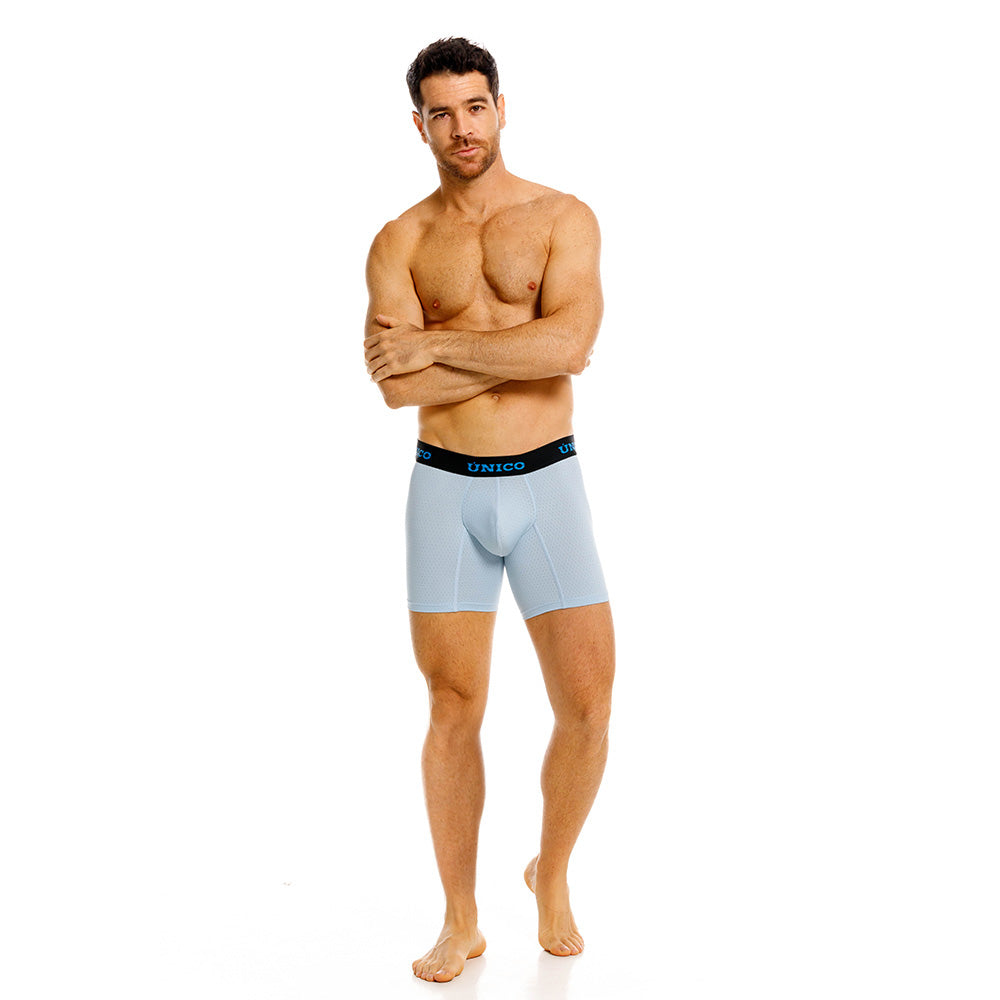 Mundo Unico Moka Men's Mid-Length Boxer Briefs – Light Blue Microperforated Underwear with Pouch Support
