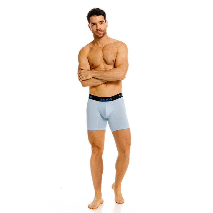 Mundo Unico Moka Men's Mid-Length Boxer Briefs – Light Blue Microperforated Underwear with Pouch Support