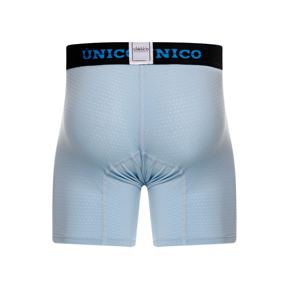 Mundo Unico Moka Men's Mid-Length Boxer Briefs – Light Blue Microperforated Underwear with Pouch Support