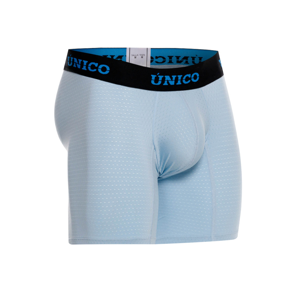 Mundo Unico Moka Men's Mid-Length Boxer Briefs – Light Blue Microperforated Underwear with Pouch Support