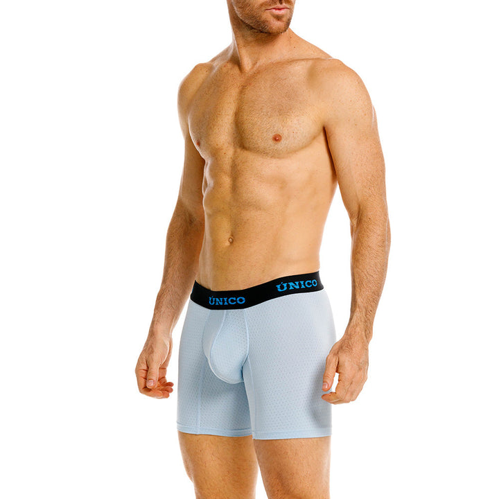 Mundo Unico Moka Men's Mid-Length Boxer Briefs – Light Blue Microperforated Underwear with Pouch Support