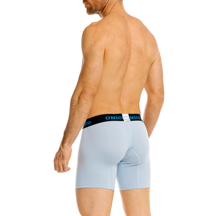 Mundo Unico Moka Men's Mid-Length Boxer Briefs – Light Blue Microperforated Underwear with Pouch Support