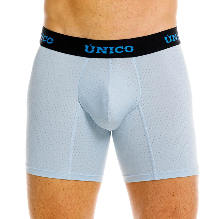 Mundo Unico Moka Men's Mid-Length Boxer Briefs – Light Blue Microperforated Underwear with Pouch Support