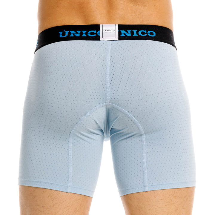 Mundo Unico Moka Men's Mid-Length Boxer Briefs – Light Blue Microperforated Underwear with Pouch Support