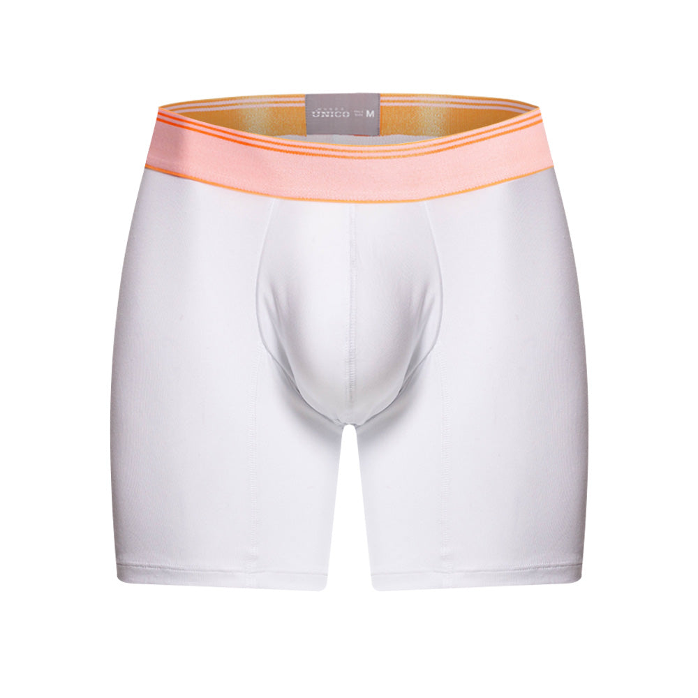 Mundo Unico Men's Pomelo Mid-Length Boxer Briefs - White Pima Cotton with Neon Orange Accents