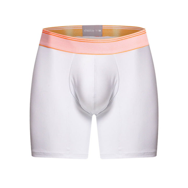 Mundo Unico Men's Pomelo Mid-Length Boxer Briefs - White Pima Cotton with Neon Orange Accents