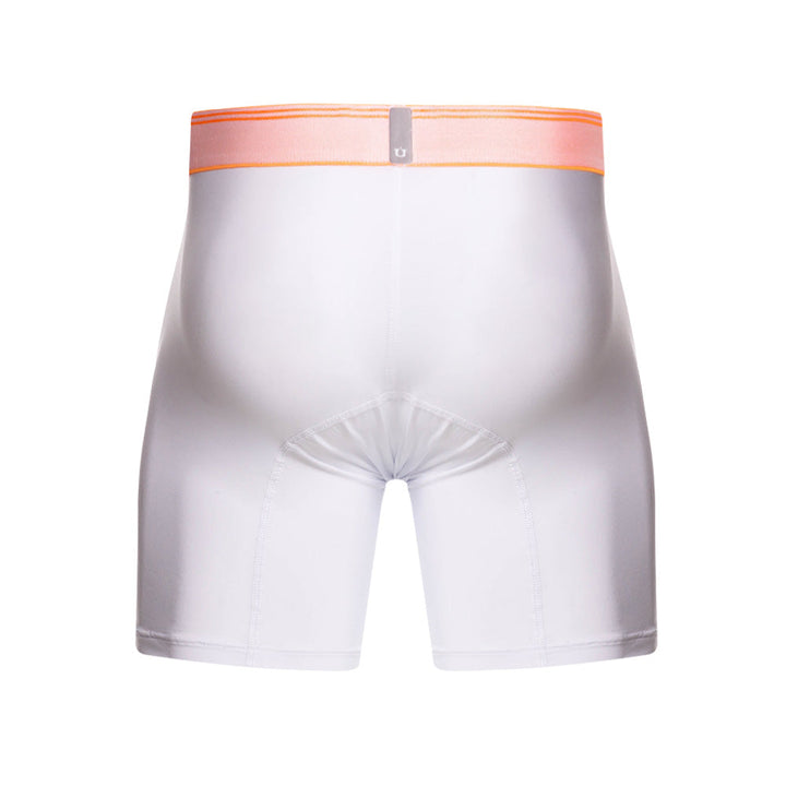 Mundo Unico Men's Pomelo Mid-Length Boxer Briefs - White Pima Cotton with Neon Orange Accents
