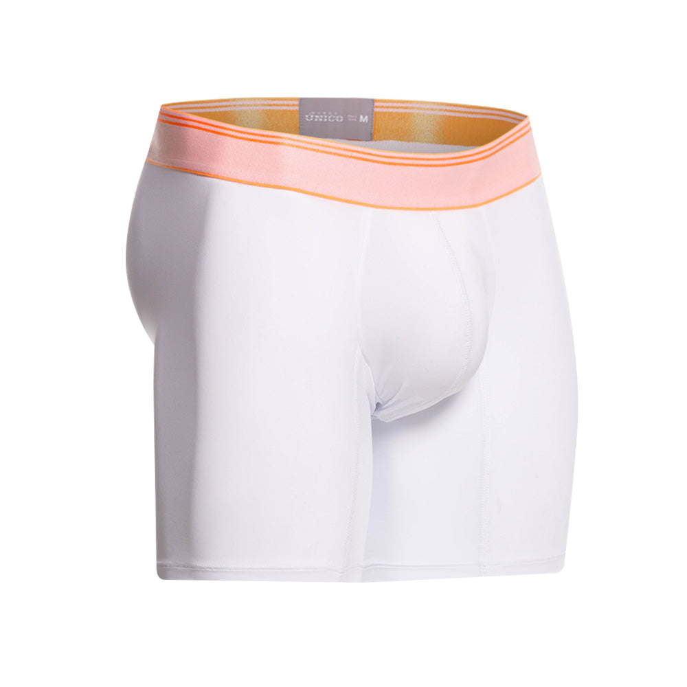 Mundo Unico Men's Pomelo Mid-Length Boxer Briefs - White Pima Cotton with Neon Orange Accents