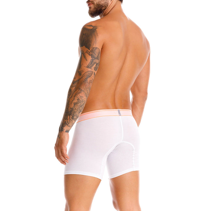 Mundo Unico Men's Pomelo Mid-Length Boxer Briefs - White Pima Cotton with Neon Orange Accents