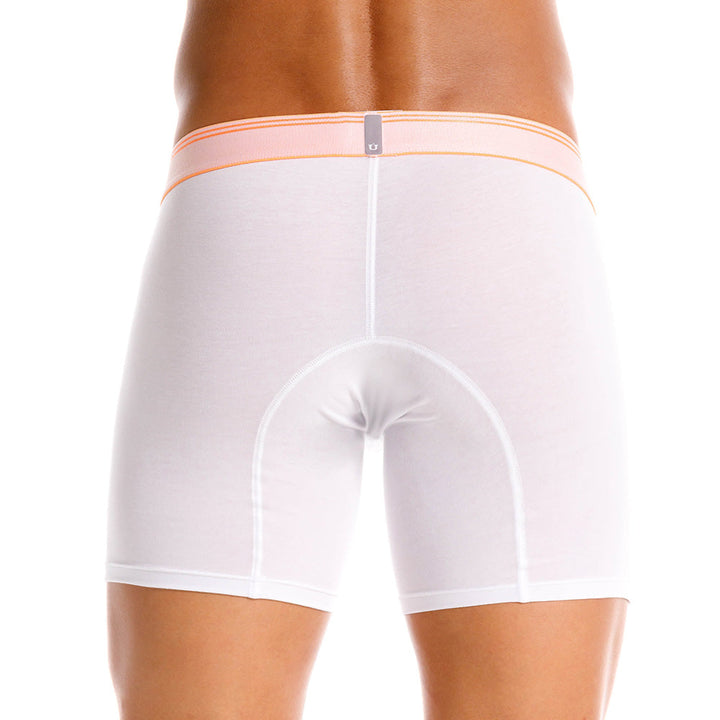 Mundo Unico Men's Pomelo Mid-Length Boxer Briefs - White Pima Cotton with Neon Orange Accents