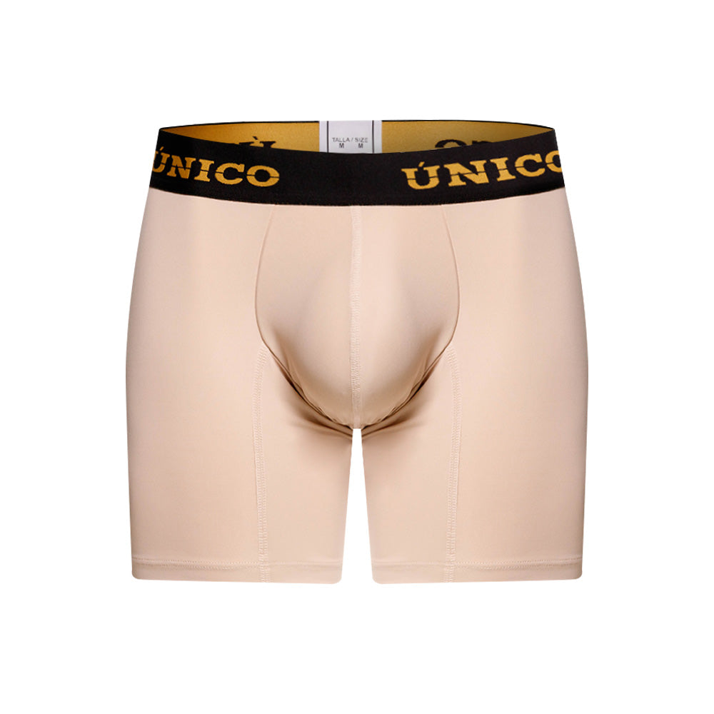 Mundo Unico Queretaro Men's Mid-Length Boxer Briefs – Beige Microfiber Underwear with Pouch Support
