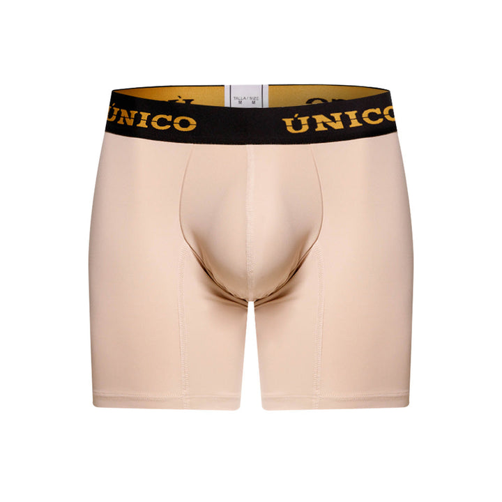 Mundo Unico Queretaro Men's Mid-Length Boxer Briefs – Beige Microfiber Underwear with Pouch Support
