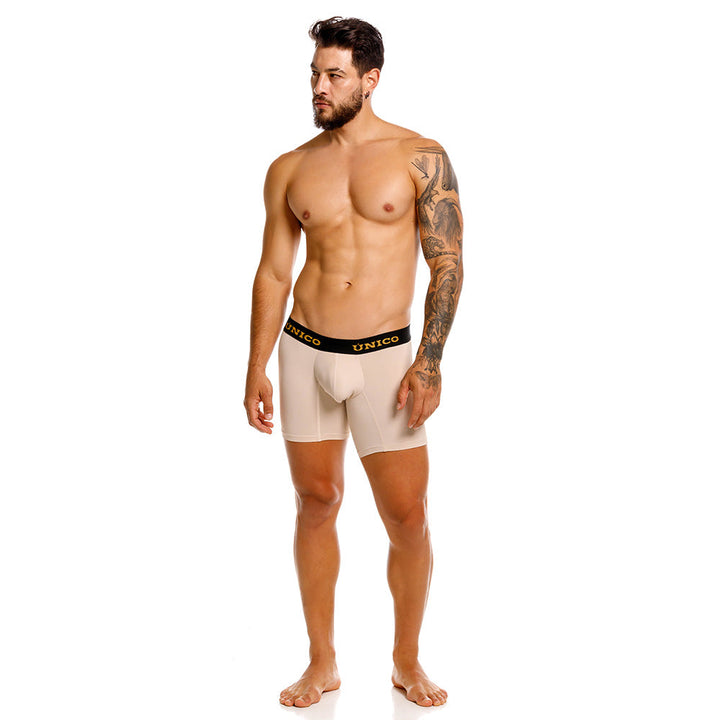 Mundo Unico Queretaro Men's Mid-Length Boxer Briefs – Beige Microfiber Underwear with Pouch Support