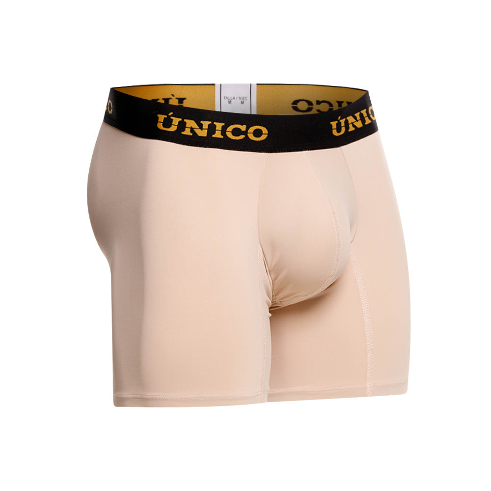 Mundo Unico Queretaro Men's Mid-Length Boxer Briefs – Beige Microfiber Underwear with Pouch Support