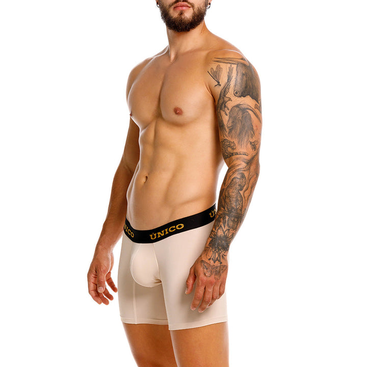 Mundo Unico Queretaro Men's Mid-Length Boxer Briefs – Beige Microfiber Underwear with Pouch Support