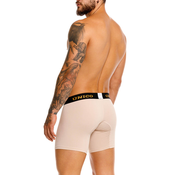 Mundo Unico Queretaro Men's Mid-Length Boxer Briefs – Beige Microfiber Underwear with Pouch Support