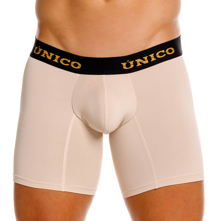 Mundo Unico Queretaro Men's Mid-Length Boxer Briefs – Beige Microfiber Underwear with Pouch Support