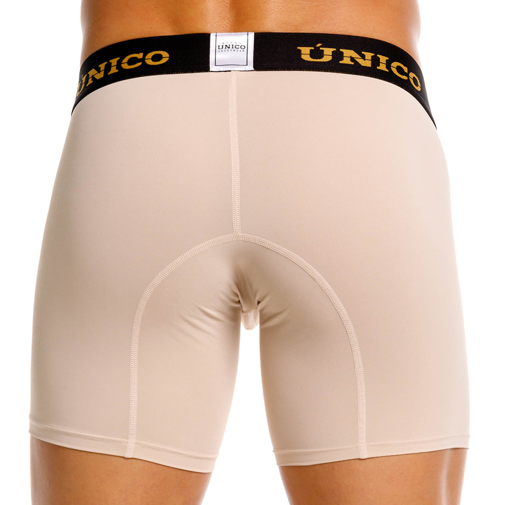 Mundo Unico Queretaro Men's Mid-Length Boxer Briefs – Beige Microfiber Underwear with Pouch Support