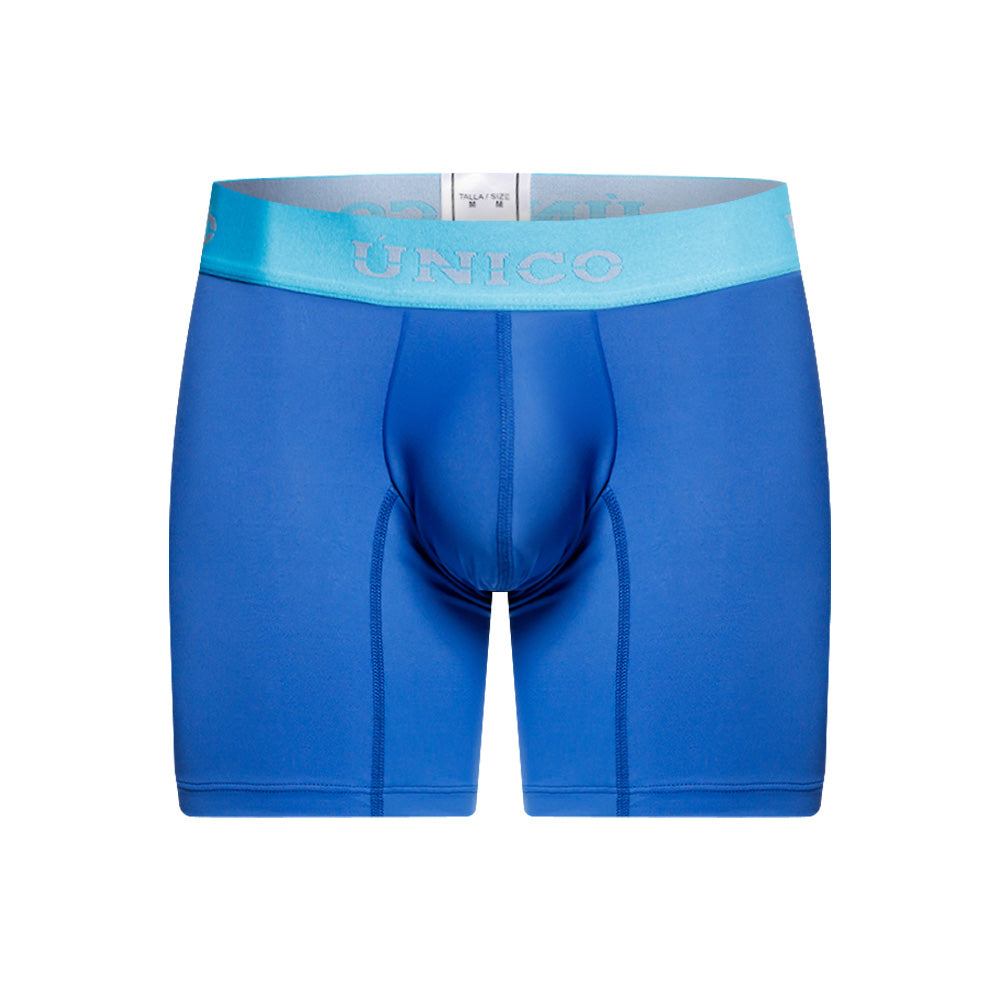 Mundo Unico Reyes Men's Mid-Length Boxer Briefs – Blue Microfiber Underwear with Pouch Support