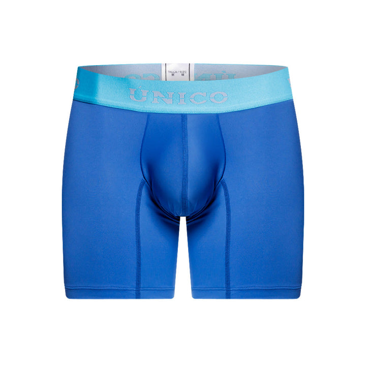 Mundo Unico Reyes Men's Mid-Length Boxer Briefs – Blue Microfiber Underwear with Pouch Support