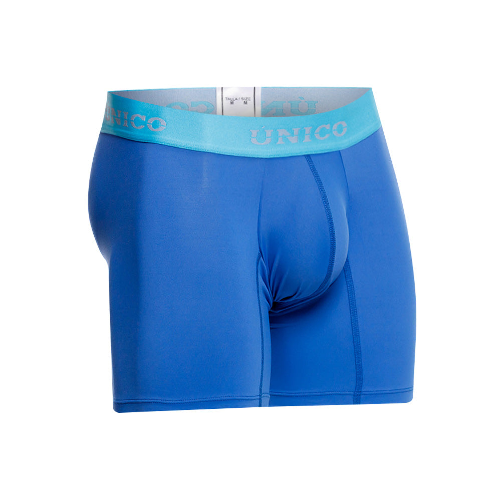 Mundo Unico Reyes Men's Mid-Length Boxer Briefs – Blue Microfiber Underwear with Pouch Support