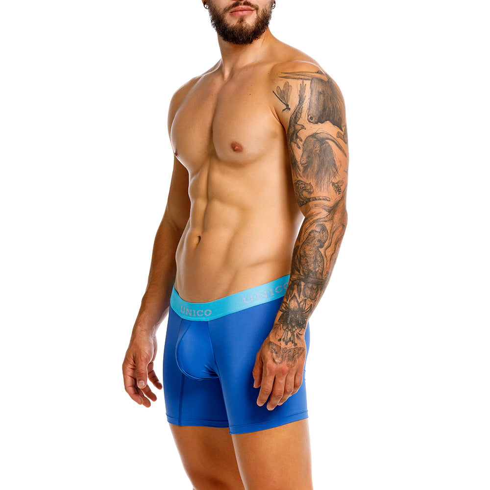 Mundo Unico Reyes Men's Mid-Length Boxer Briefs – Blue Microfiber Underwear with Pouch Support