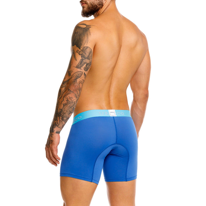 Mundo Unico Reyes Men's Mid-Length Boxer Briefs – Blue Microfiber Underwear with Pouch Support