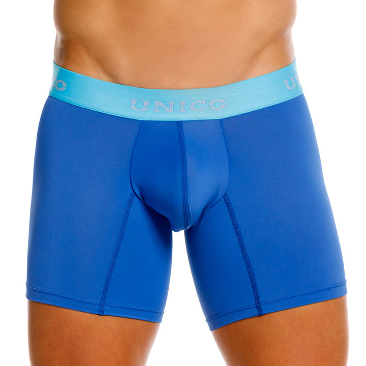 Mundo Unico Reyes Men's Mid-Length Boxer Briefs – Blue Microfiber Underwear with Pouch Support
