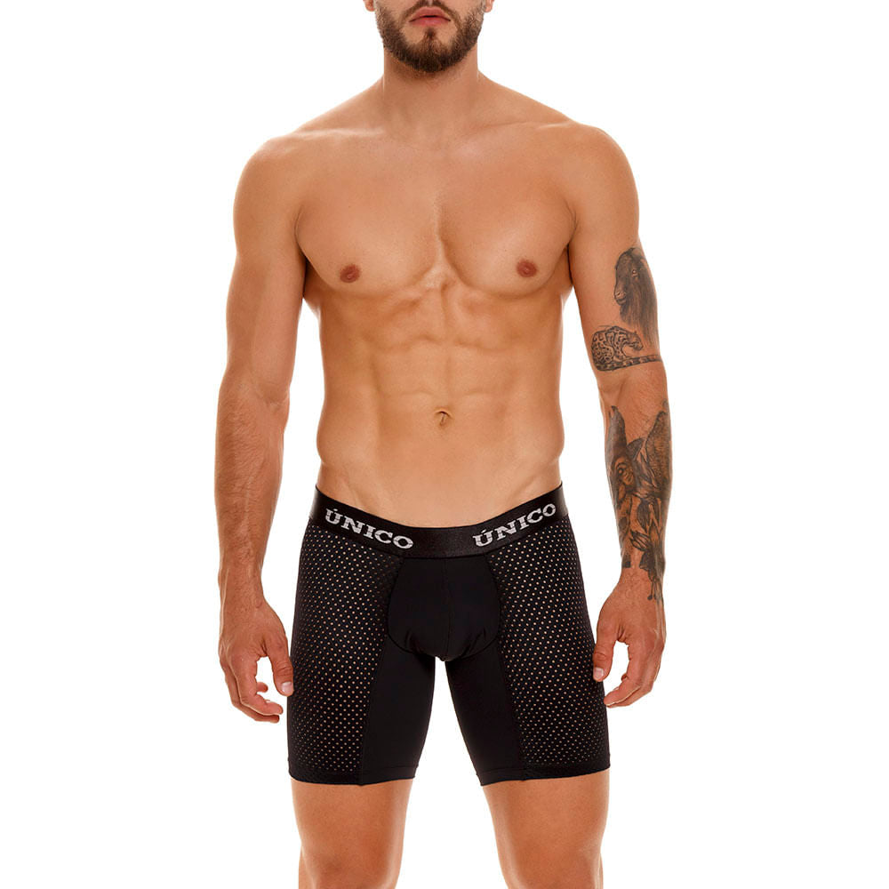Mundo Unico Men’s Boxer Medio Sequoia M23 Negro - Breathable Micro-Perforated Mid-Length Boxer Briefs with Signature Support Pouch