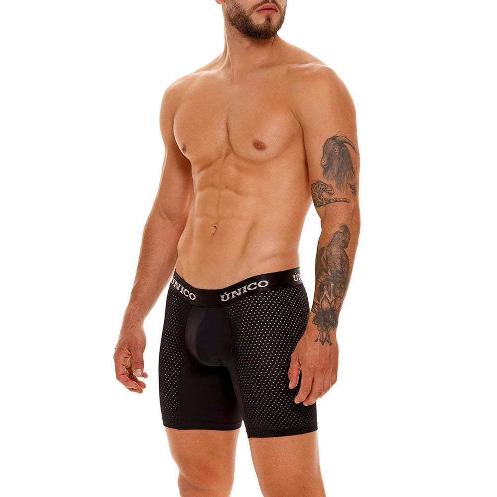 Mundo Unico Men’s Boxer Medio Sequoia M23 Negro - Breathable Micro-Perforated Mid-Length Boxer Briefs with Signature Support Pouch