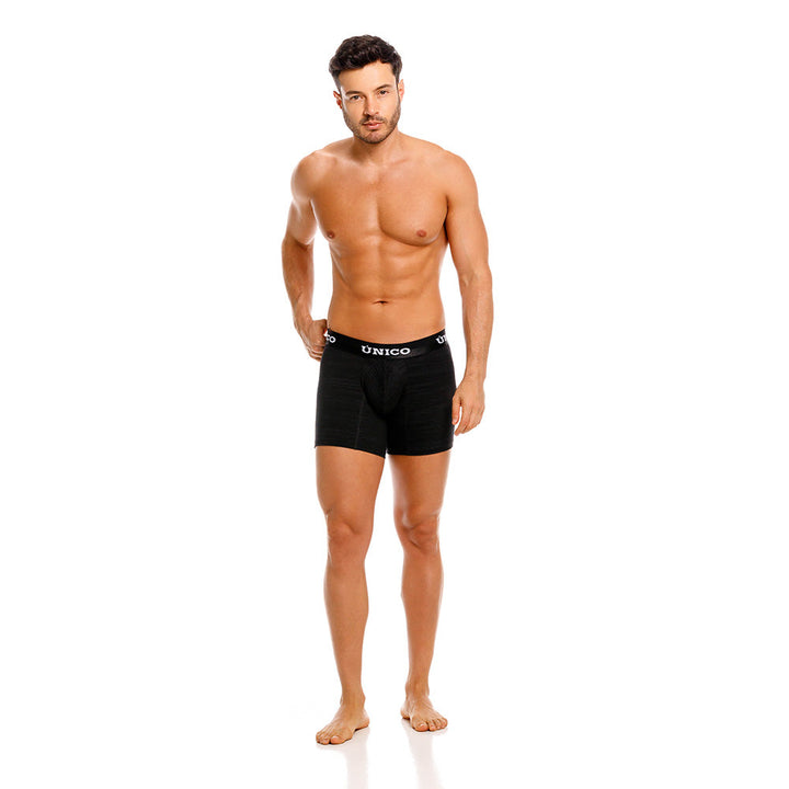 Mundo Unico Men’s Boxer Medio Siberia Negro - Mid-Length Solid Black Boxer Briefs with Patented Support Pouch