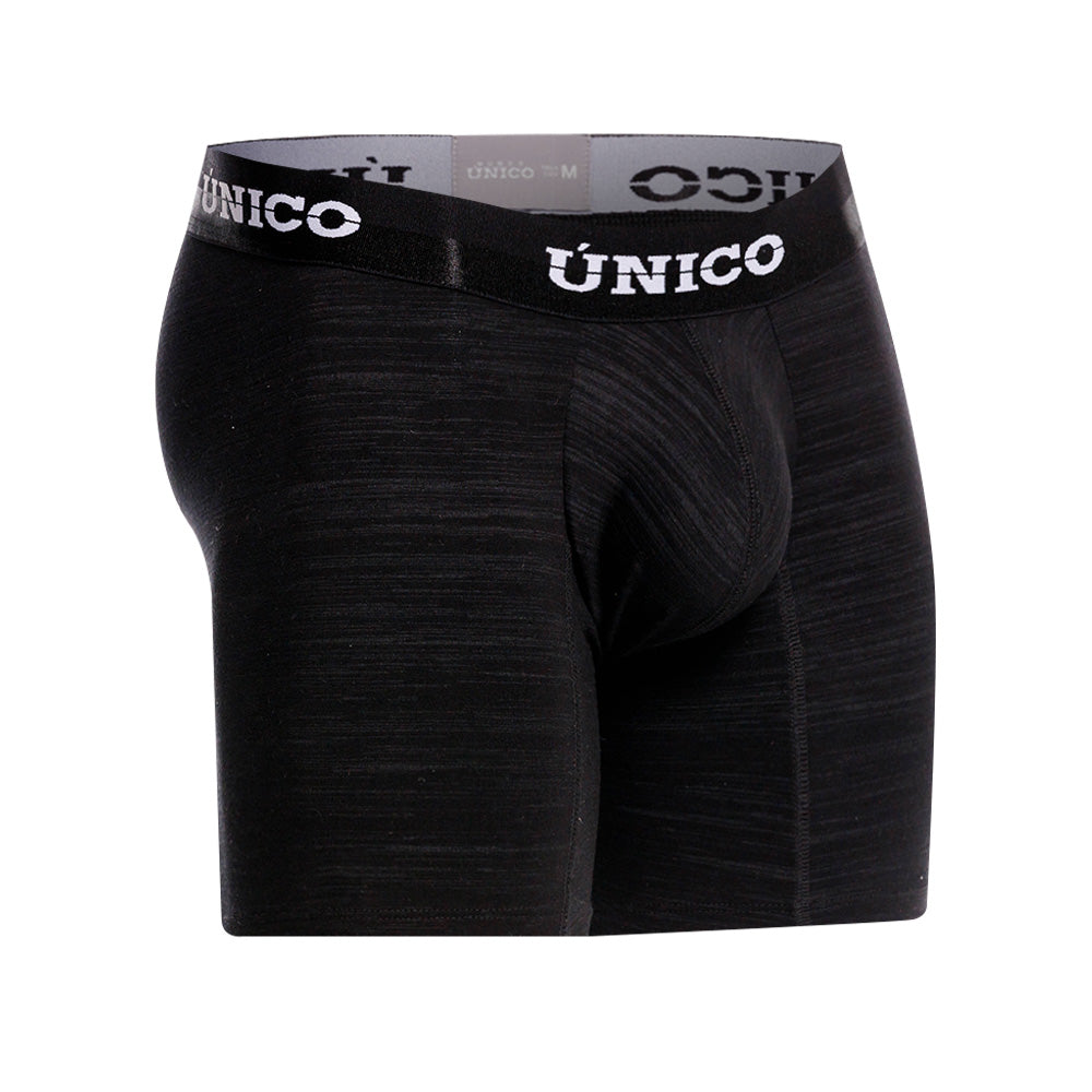 Mundo Unico Men’s Boxer Medio Siberia Negro - Mid-Length Solid Black Boxer Briefs with Patented Support Pouch