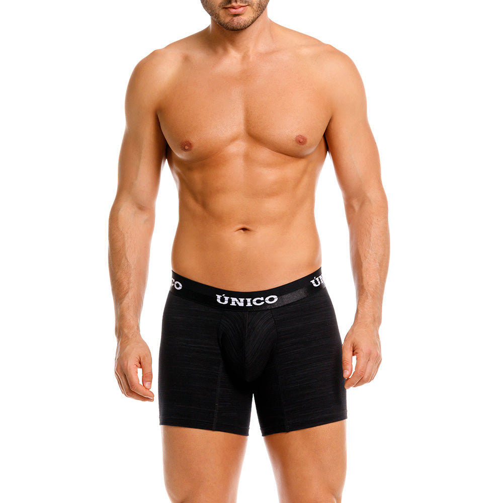 Mundo Unico Men’s Boxer Medio Siberia Negro - Mid-Length Solid Black Boxer Briefs with Patented Support Pouch