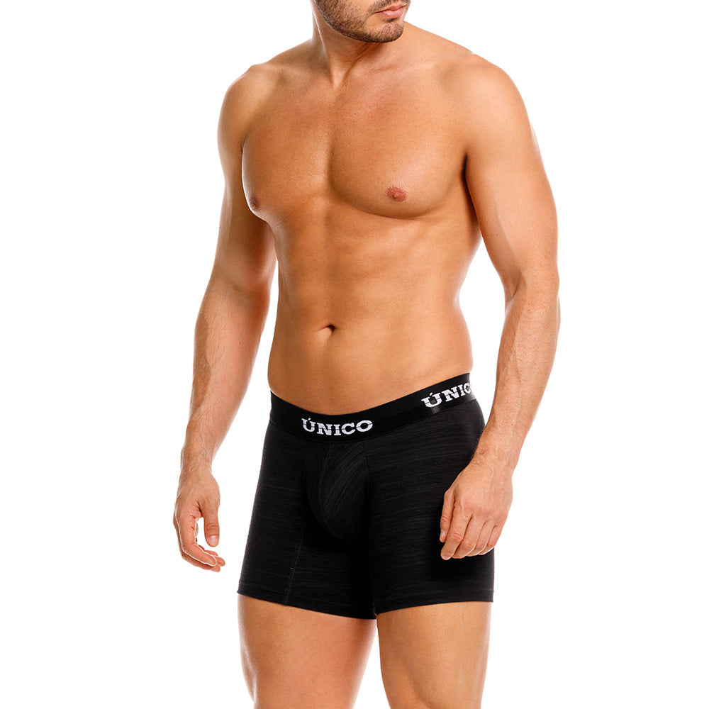 Mundo Unico Men’s Boxer Medio Siberia Negro - Mid-Length Solid Black Boxer Briefs with Patented Support Pouch