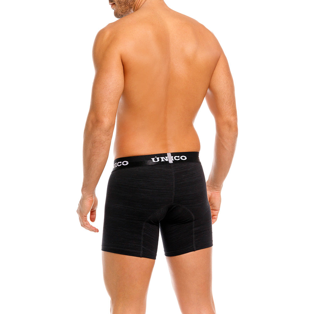 Mundo Unico Men’s Boxer Medio Siberia Negro - Mid-Length Solid Black Boxer Briefs with Patented Support Pouch