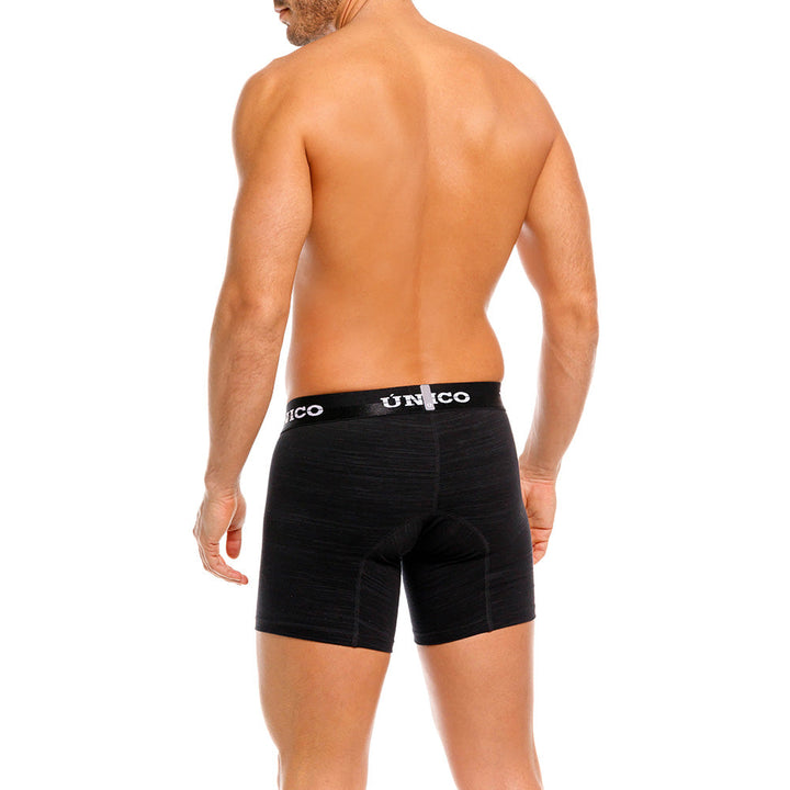 Mundo Unico Men’s Boxer Medio Siberia Negro - Mid-Length Solid Black Boxer Briefs with Patented Support Pouch