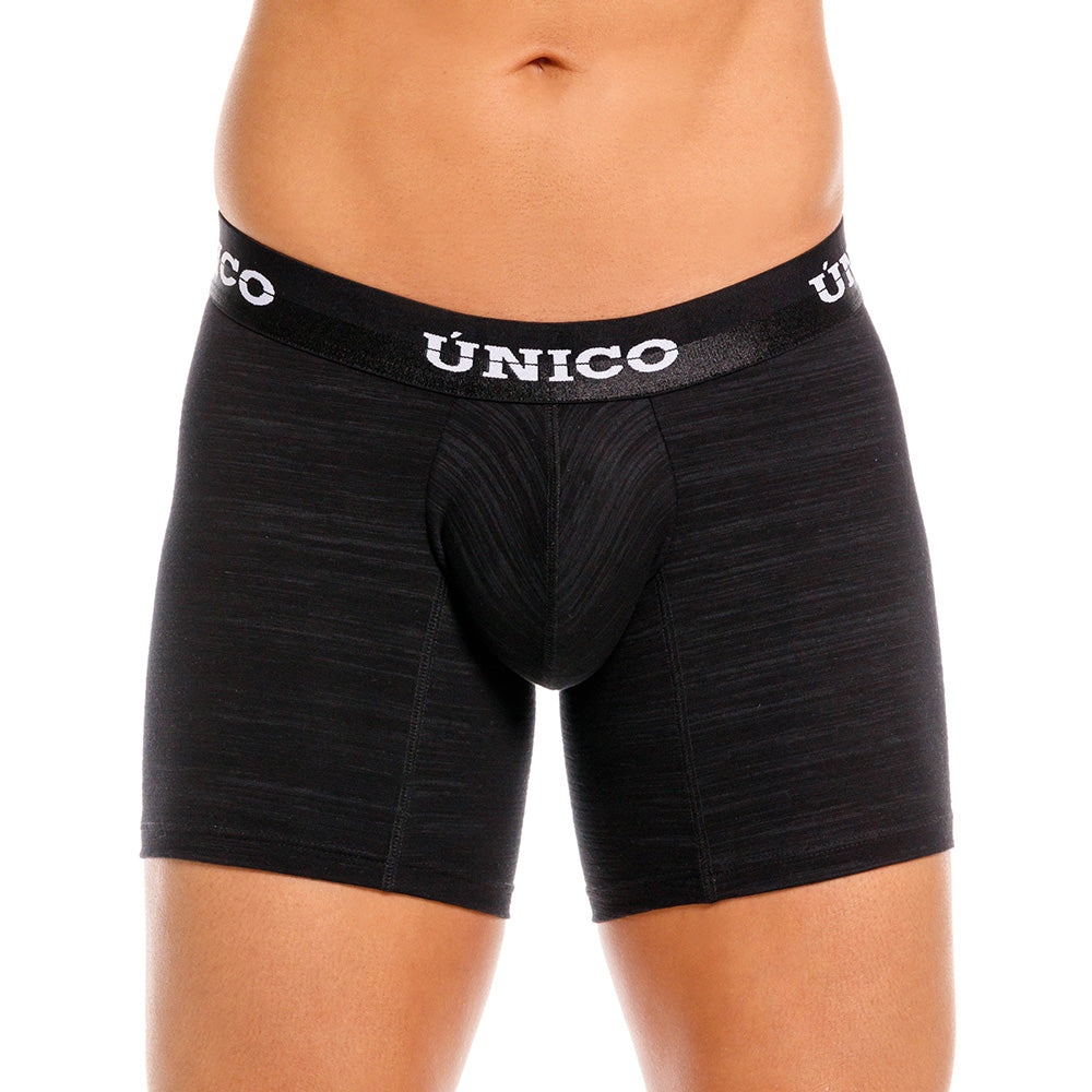 Mundo Unico Men’s Boxer Medio Siberia Negro - Mid-Length Solid Black Boxer Briefs with Patented Support Pouch