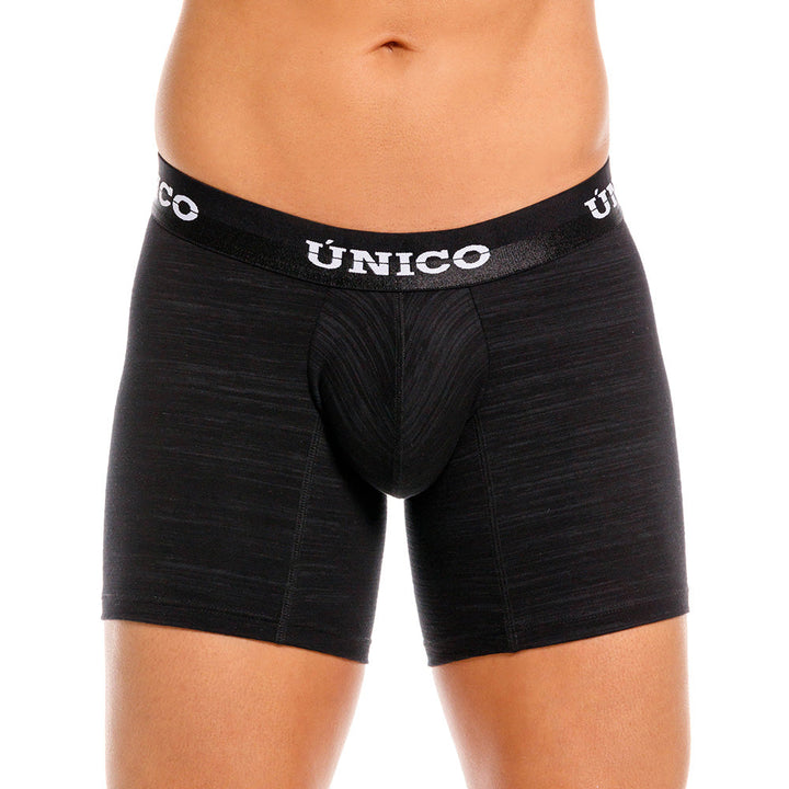 Mundo Unico Men’s Boxer Medio Siberia Negro - Mid-Length Solid Black Boxer Briefs with Patented Support Pouch