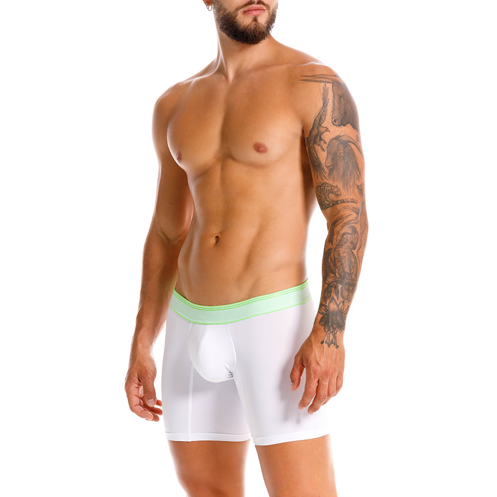 Mundo Unico Men's Mid-Length Boxer Briefs - Sinople White Microfiber